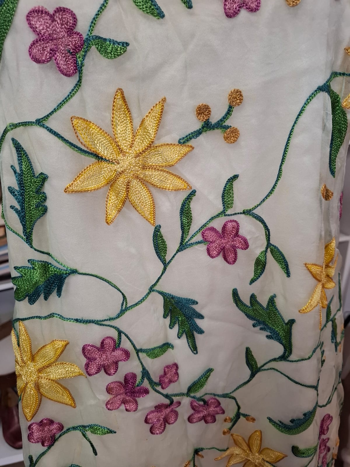80's Meticulous Embroidery design. Square neck. Delicate fabrics like pineapple and abaca was used. Non-stretch. Zipper back. Mini dress. Sando strap.