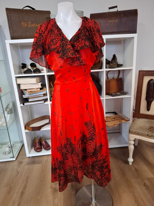 Young Edwardian See through, Wrap-around night mini dress. With a short cape. V-neck.