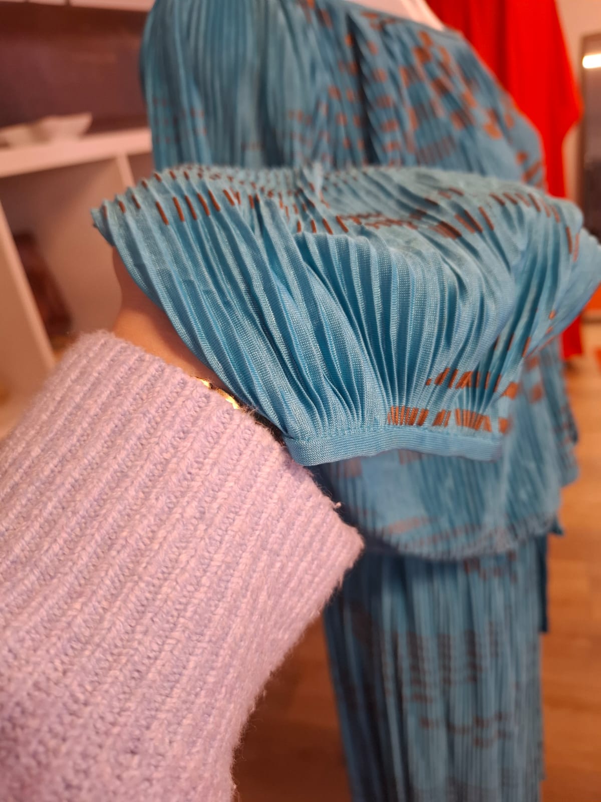 Azure Pleated Blouson Dress