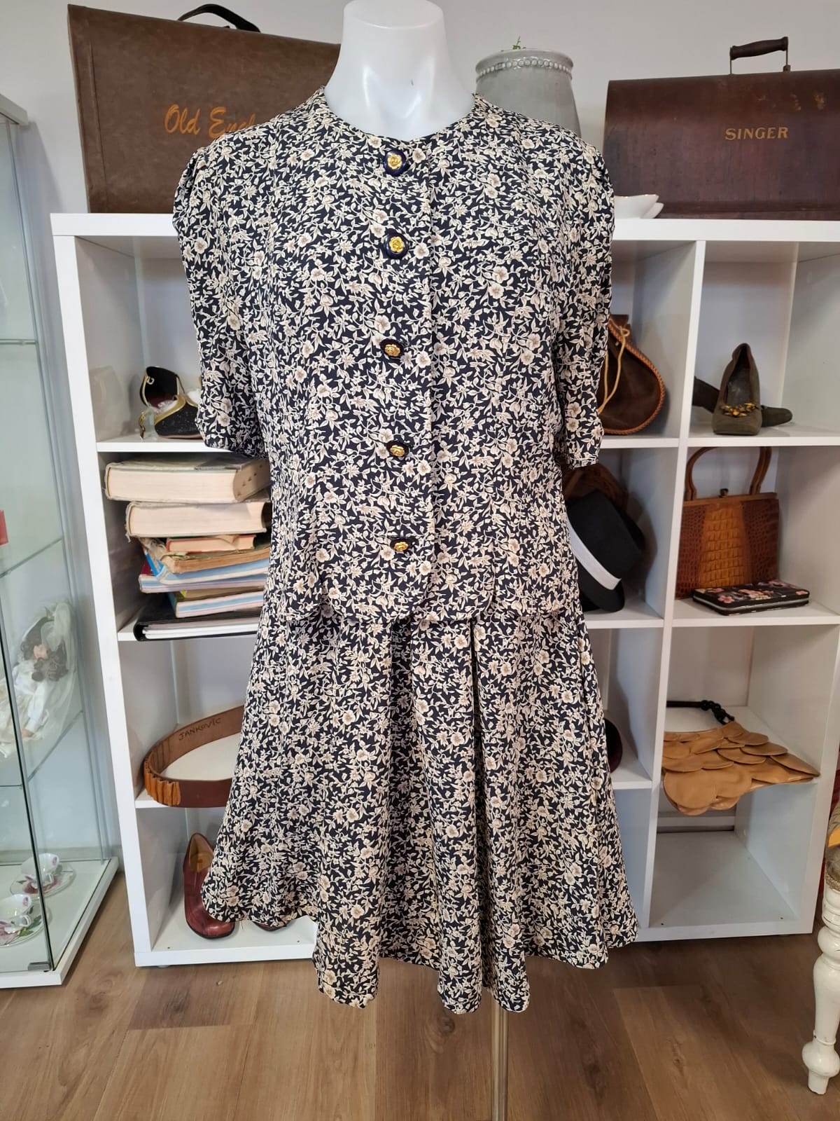 Lamballe Authentic Fashion Intact blaser/ topper.  Elbow sleeves complete buttons down of the topper. Stretchable waistline. Mini dress. Skater skirt style. Sleeveless inner zipper type.