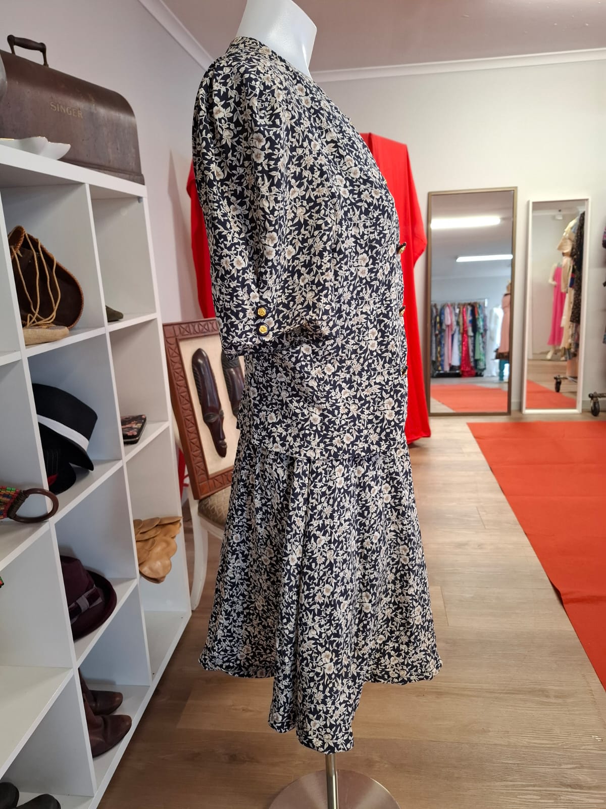 Lamballe Authentic Fashion Intact blaser/ topper.  Elbow sleeves complete buttons down of the topper. Stretchable waistline. Mini dress. Skater skirt style. Sleeveless inner zipper type.