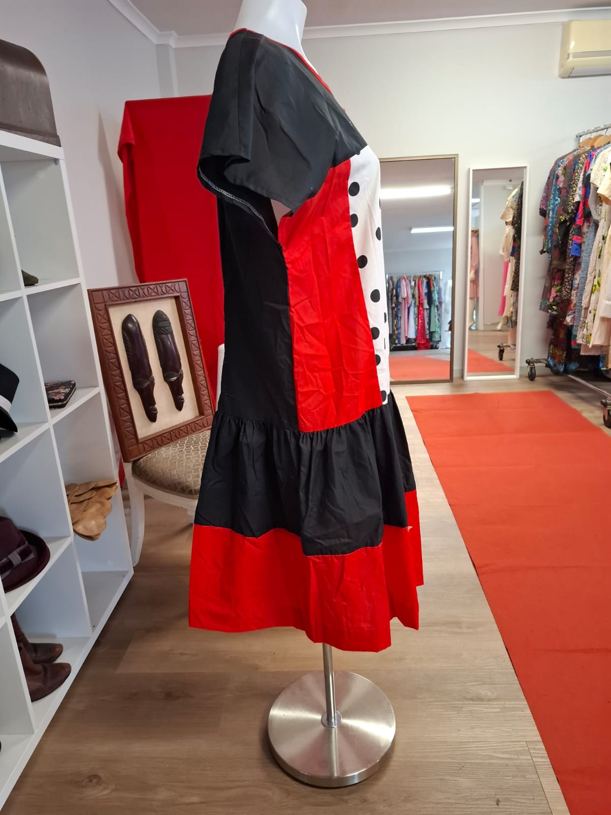 80's Crimson Red Round neck below the knee and Non stretch.