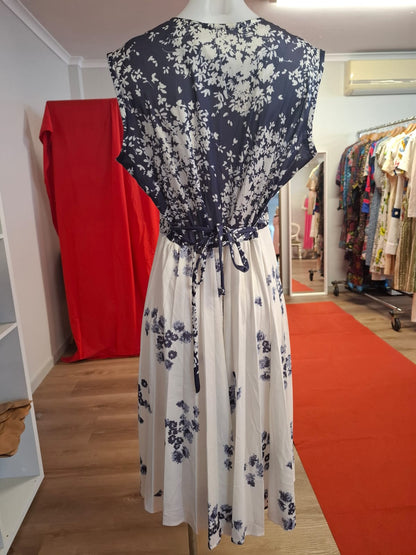 Midnight Bloom Pleated Midi Dress