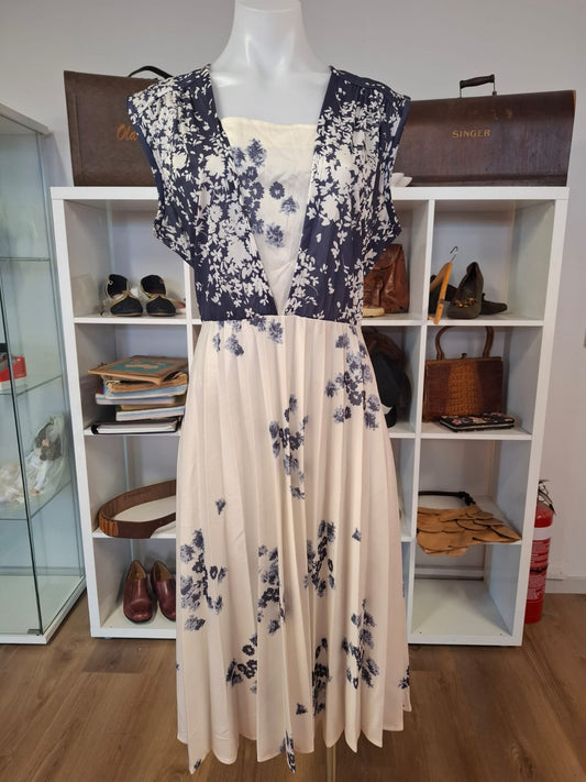 Midnight Bloom Pleated Midi Dress