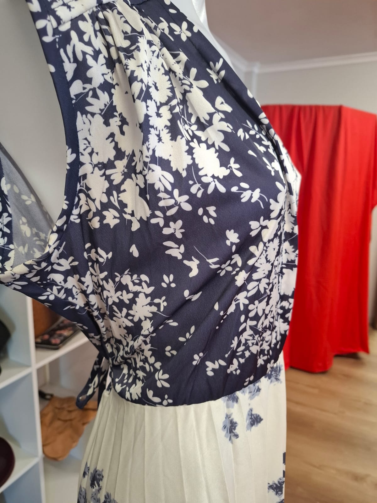 Midnight Bloom Pleated Midi Dress
