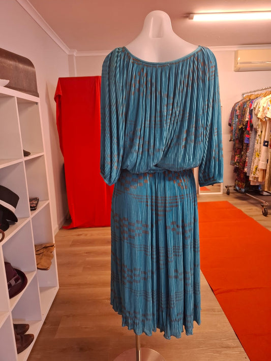 Azure Pleated Blouson Dress