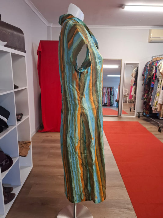 Retro Stripe Tie-Neck Shift Dress