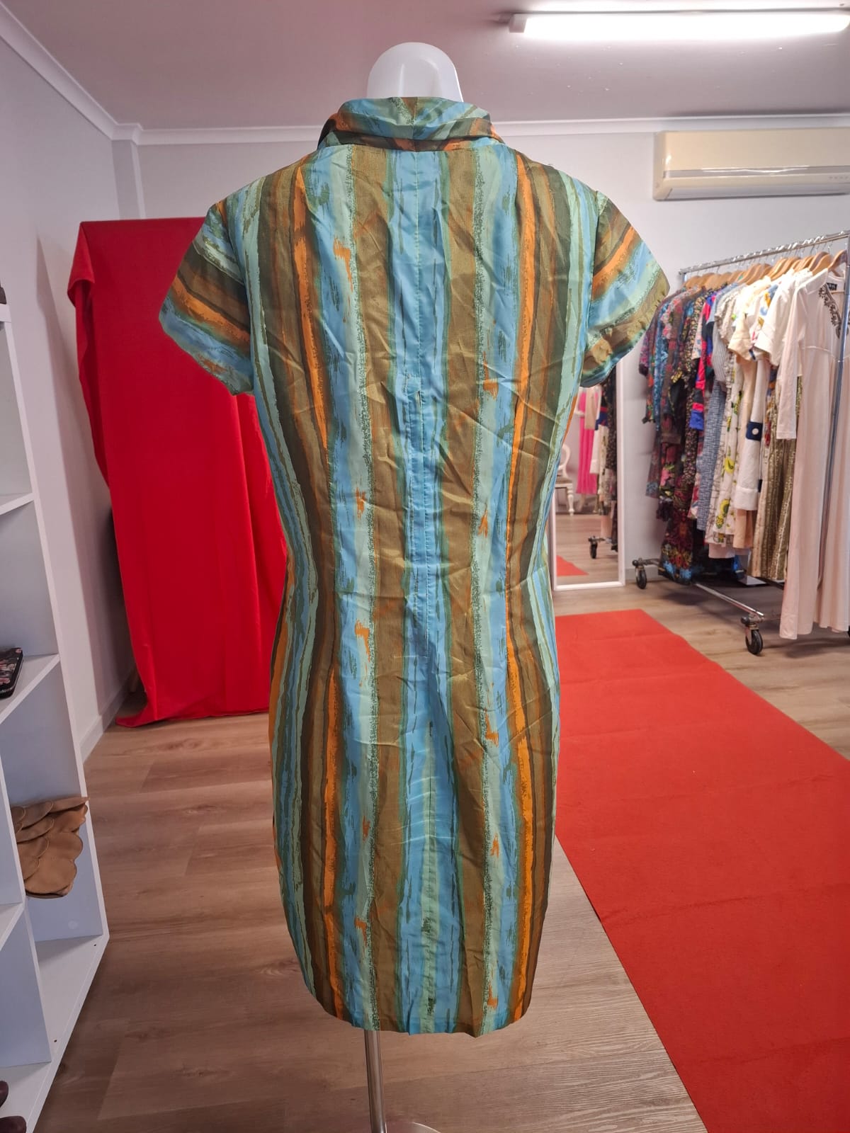 Retro Stripe Tie-Neck Shift Dress