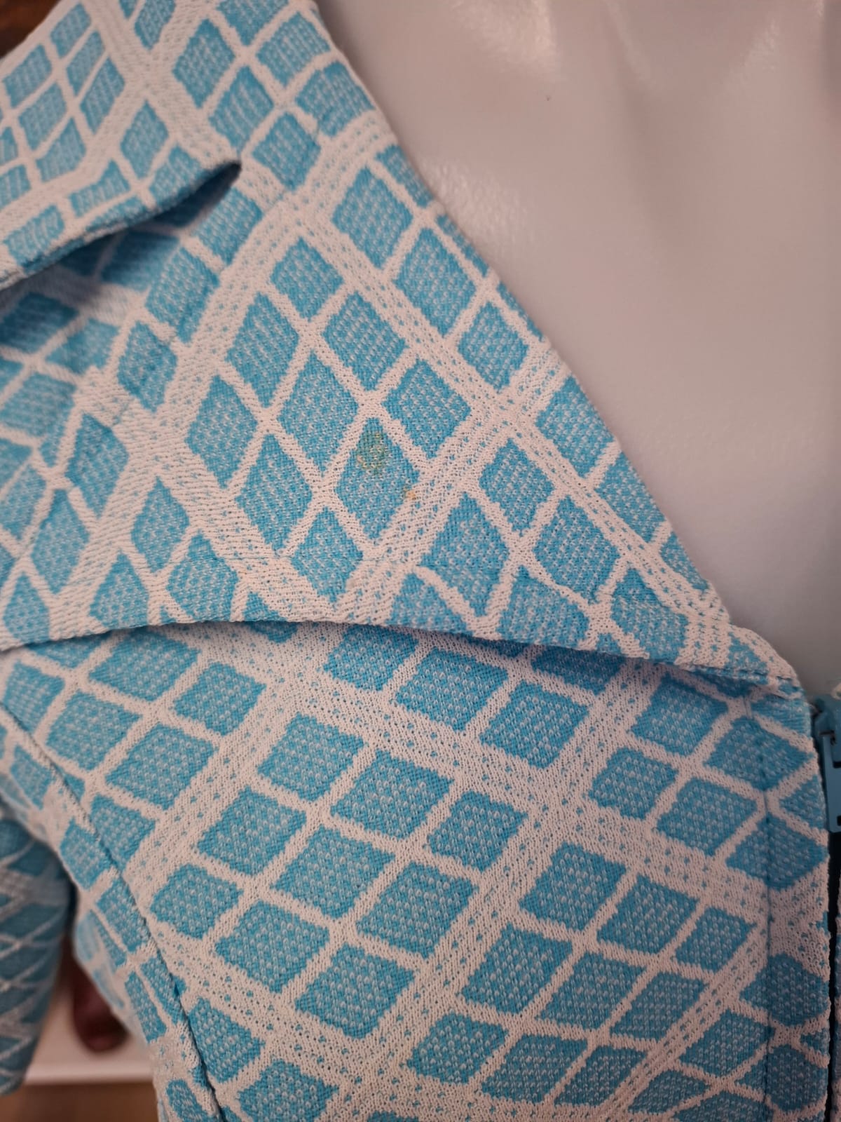 Retro Aqua Diamond Zip-Front Dress