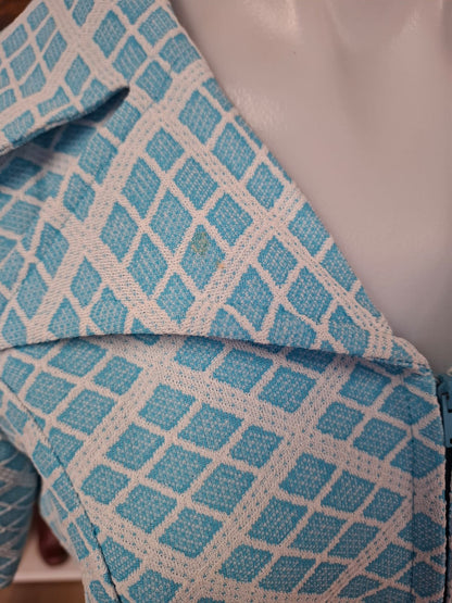 Retro Aqua Diamond Zip-Front Dress