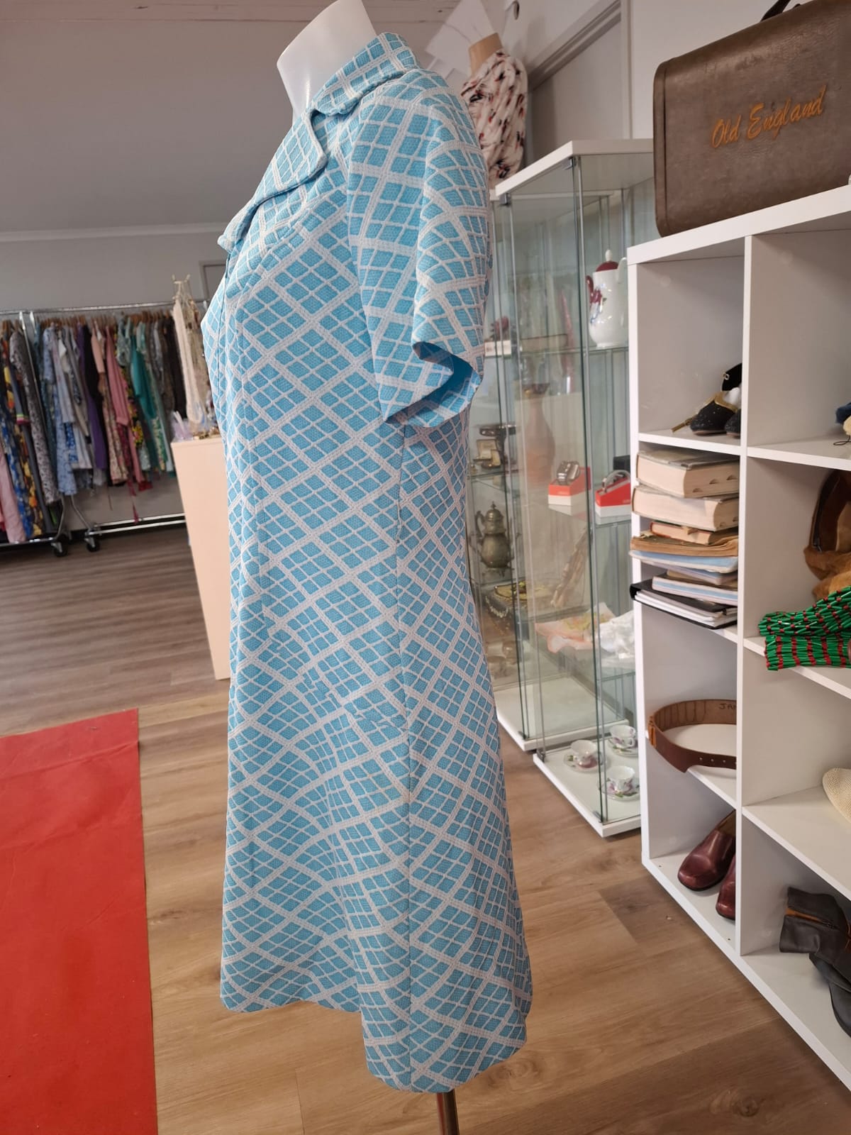 Retro Aqua Diamond Zip-Front Dress