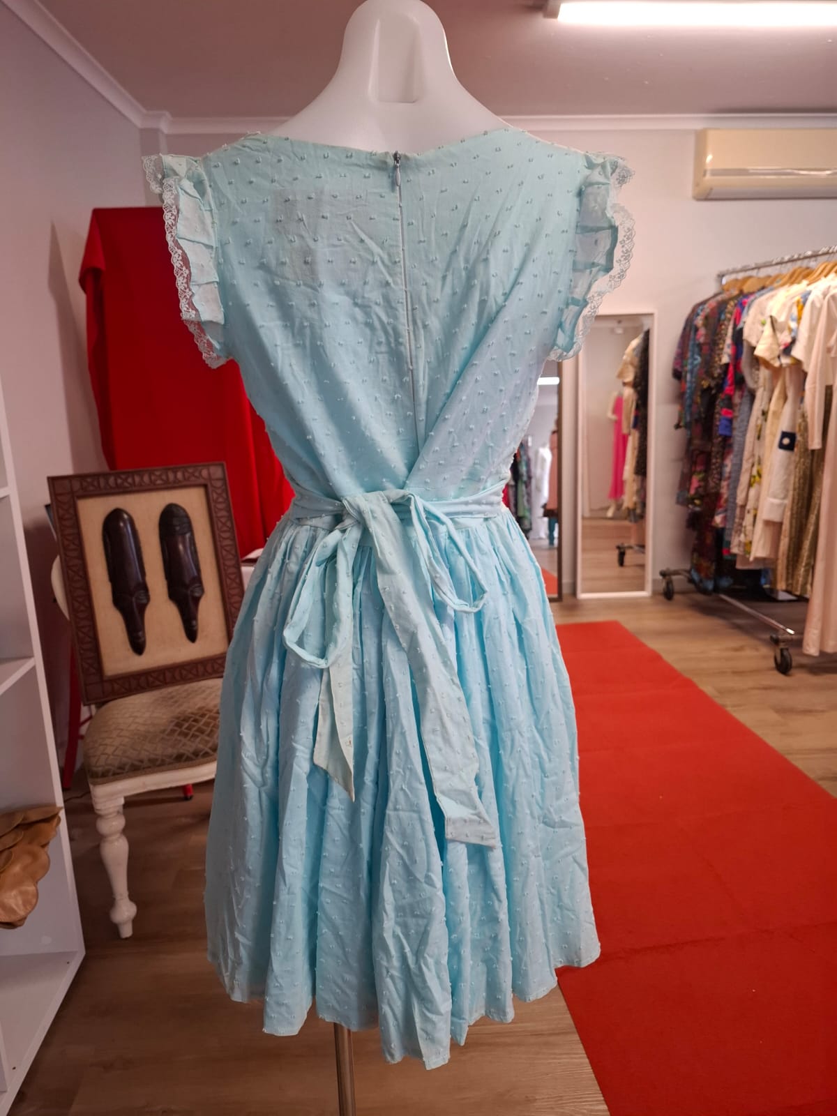 Dainty Aqua Swiss Dot Dress with Lace