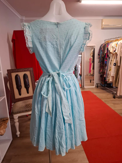 Dainty Aqua Swiss Dot Dress with Lace