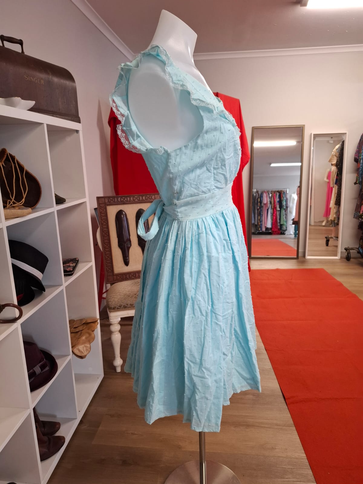 Dainty Aqua Swiss Dot Dress with Lace